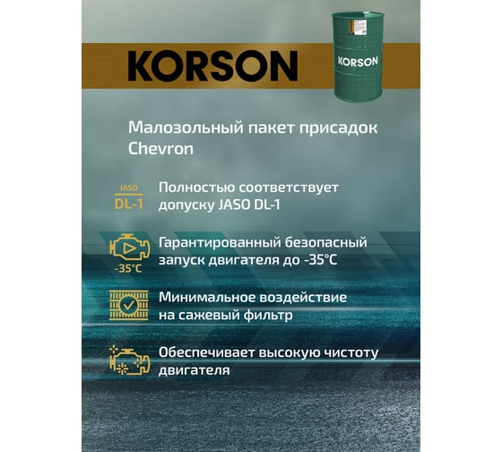 Моторное масло KORSON 5W-30 синтетическое, 200 л KS00246