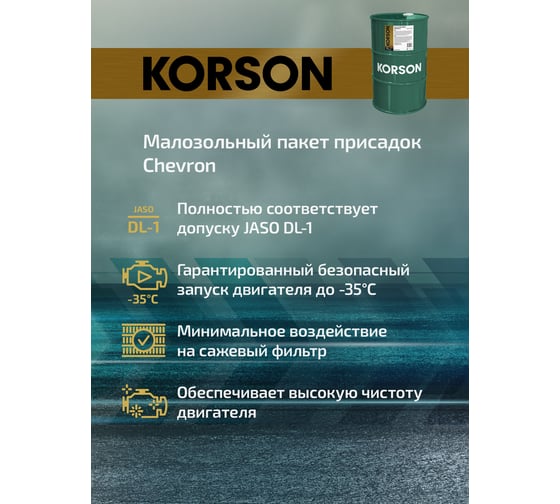 Моторное масло KORSON 5W-30 синтетическое, 60 л KS00245