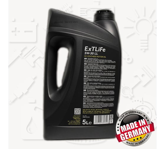 Моторное масло ARIAL ExTLiFe 5W-30, LL, 5 л AR001053040