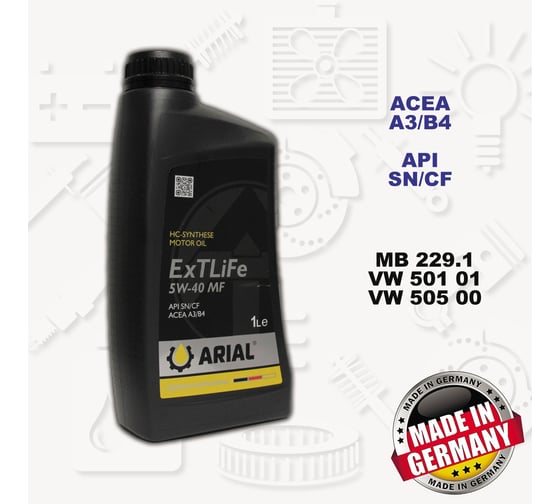 Моторное масло ARIAL ExTLiFe 5W-40, MF, 1 л AR007054020