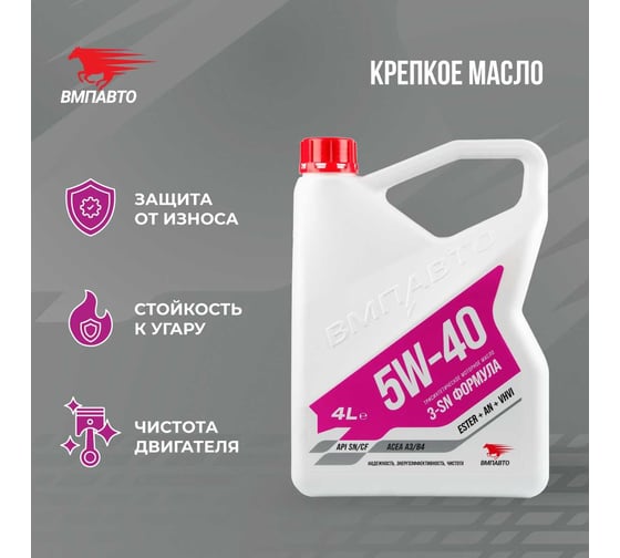 Моторное синтетическое масло ВМПАВТО Motive 5w40 A3/B4, SN/CF канистра 4 л 9223