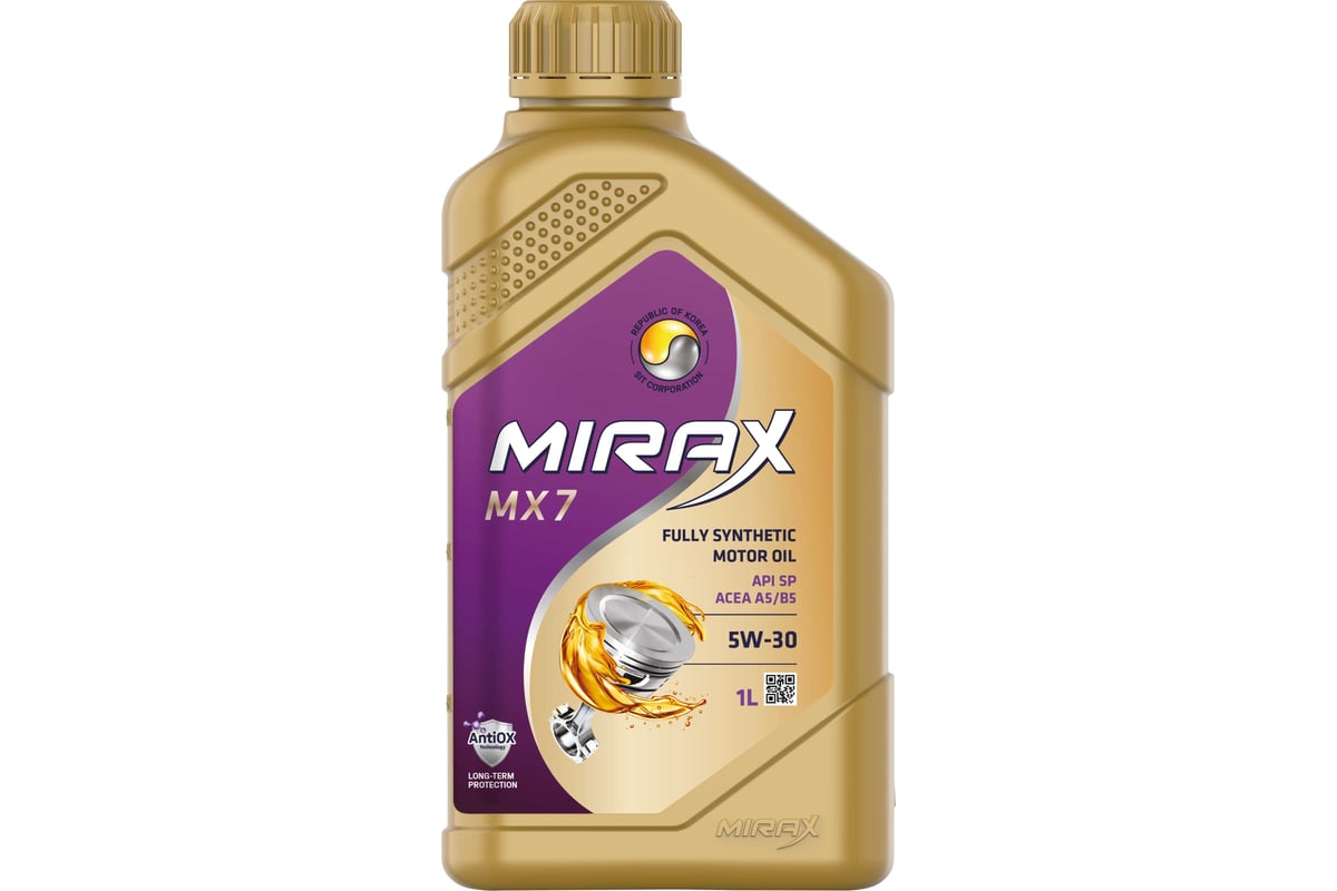 Моторное масло MIRAX mx7 синтетическое, SAE 5W-30, ACEA A5/B5, API SP, 1 л  607034