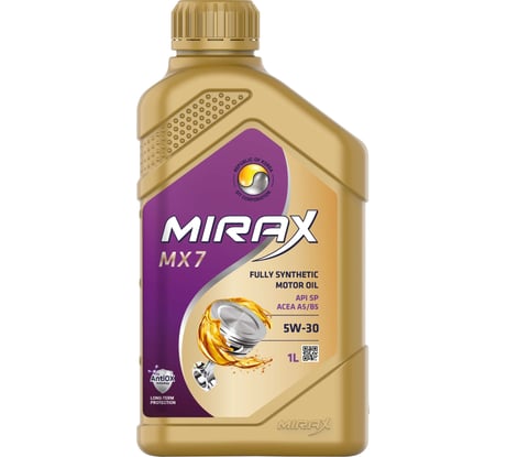 Моторное масло MIRAX mx7 синтетическое, SAE 5W-30, ACEA A5/B5, API SP, 1 л 607034
