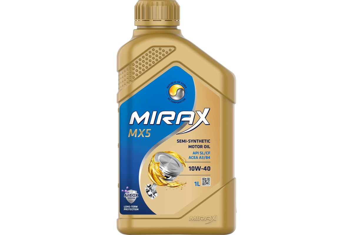 Моторное масло MIRAX полусинтетическое MX5 SAE 10W-40 ACEA A3/B4 API 607022  - выгодная цена, отзывы, характеристики, фото - купить в Москве и РФ