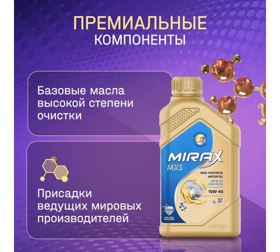 Моторное масло MIRAX полусинтетическое MX5 SAE 10W-40 ACEA A3/B4 API 607022