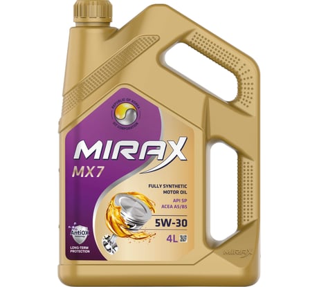 Моторное масло MIRAX mx7 синтетическое, SAE 5W-30, ACEA, A5/B5 API SP, 4 л 607035