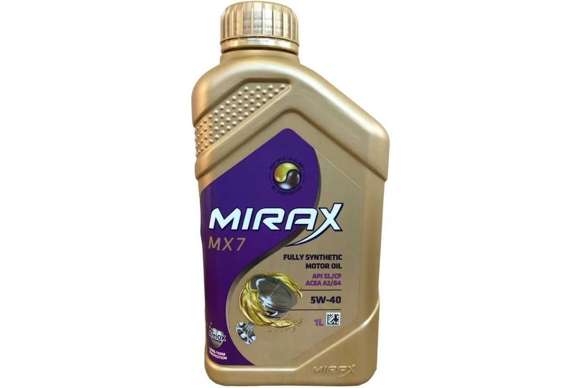 Моторное масло MIRAX синтетическое MX7 SAE 5W-40 ACEA A3/B4 API SL/S 607024  - выгодная цена, отзывы, характеристики, фото - купить в Москве и РФ