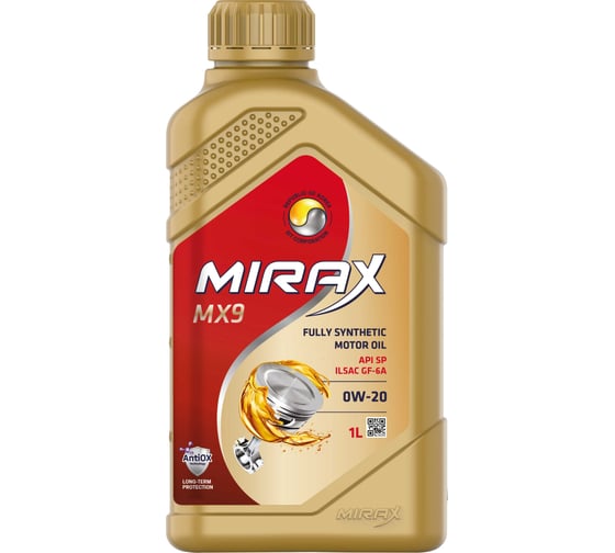 Моторное масло MIRAX mx9 синтетическое, SAE 0W-20, ILSAC GF-6A, API SP, 1 л 607038