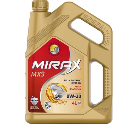 Моторное масло MIRAX mx9 синтетическое, SAE 0W-20, ILSAC GF-6A, API SP, 4 л 607039