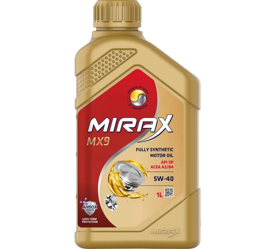 Моторное масло MIRAX синтетическое MX9 SAE 5W-40 ACEA A3/B4 API SP 1 607030 1