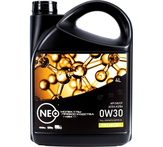 Моторное масло NEO Revolution A 0W30, синтетическое, SN/CF, A3/B4, 4 л NRA0030004 1