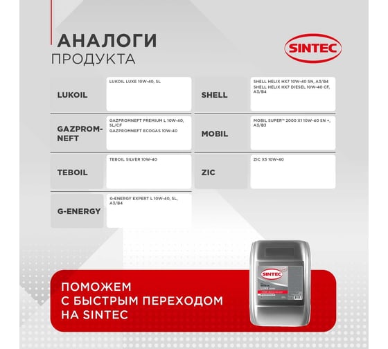 Моторное масло Sintec luxe sae 10w-40, api sl/cf, 20 л 963266