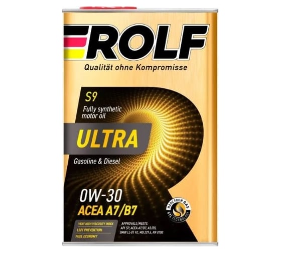 Моторное масло Rolf ULTRA SAE 0W-30, API SP, ACEA A7/B7, 4 л 322946 1