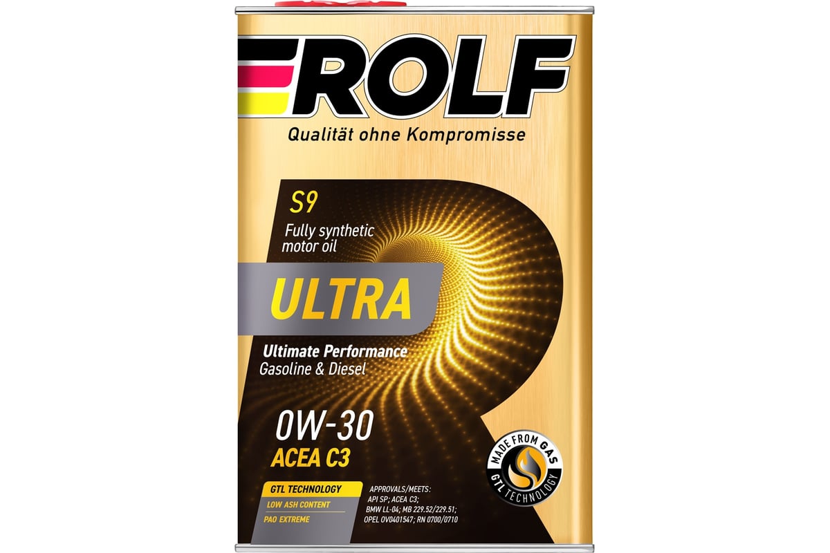 Моторное масло Rolf ultra sae 0w-30, api sp, acea c3, синтетическое, 4 л  322942