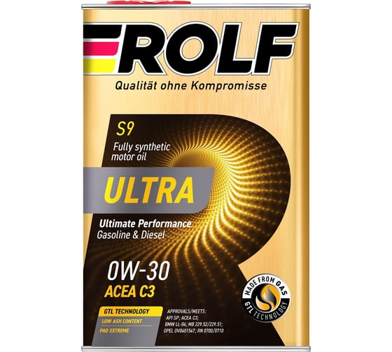 Моторное масло Rolf ultra sae 0w-30, api sp, acea c3, синтетическое, 4 л 322942