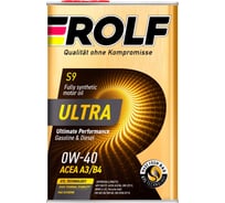 Моторное масло Rolf ultra sae 0w-40, api sn/cf, acea a3/b4, синтетическое, 4 л 322948