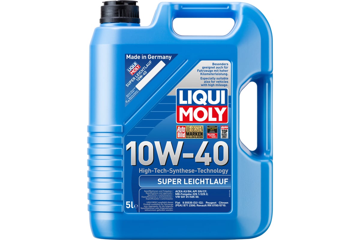 Моторное масло LIQUI MOLY Super Leichtlauf НС-синтетическое, 10W-40, SN,  A3/B4, 5 л 9505 - выгодная цена, отзывы, характеристики, фото - купить в  Москве и РФ