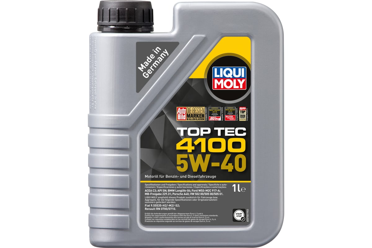 Моторное масло LIQUI MOLY Top Tec 4100 НС-синтетическое, 5W-40, SN, C3, 1 л  9510 - выгодная цена, отзывы, характеристики, фото - купить в Москве и РФ