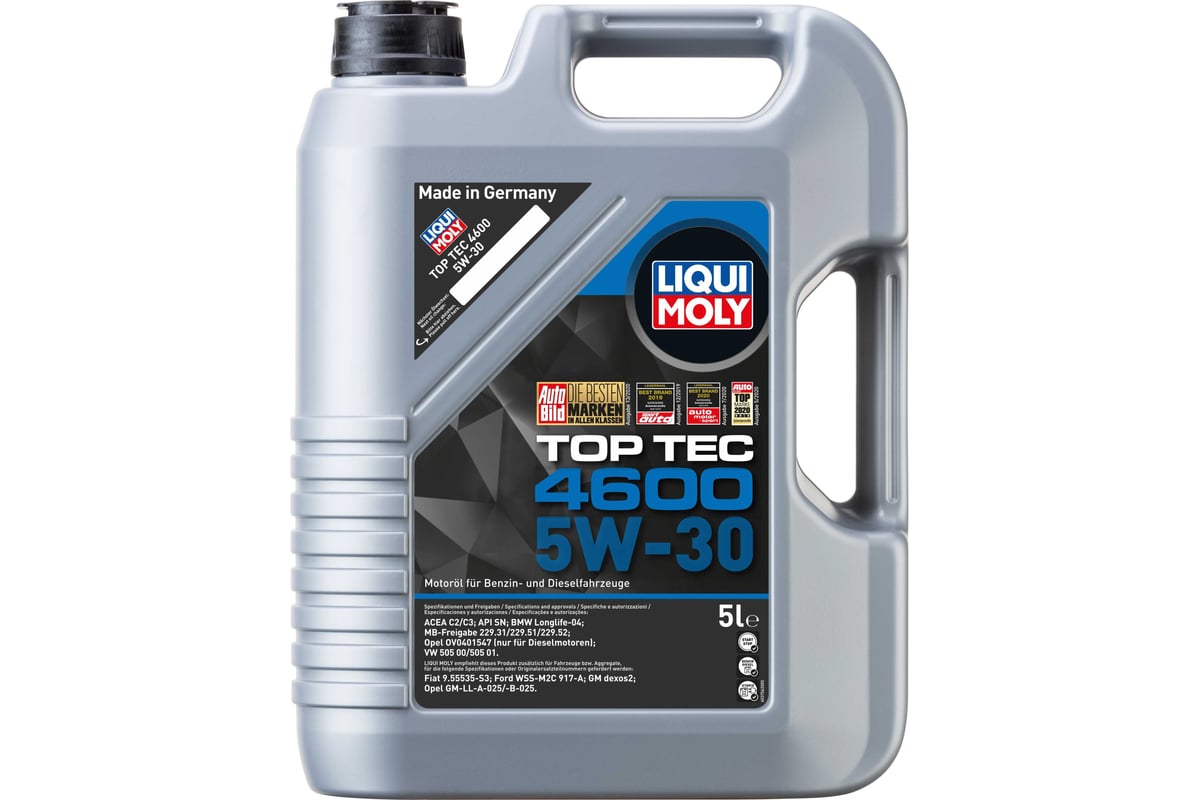 Моторное масло LIQUI MOLY Top Tec 4600 НС-синтетическое, 5W-30, SN, C2/C3,  5 л 2316 - выгодная цена, отзывы, характеристики, фото - купить в Москве и  РФ