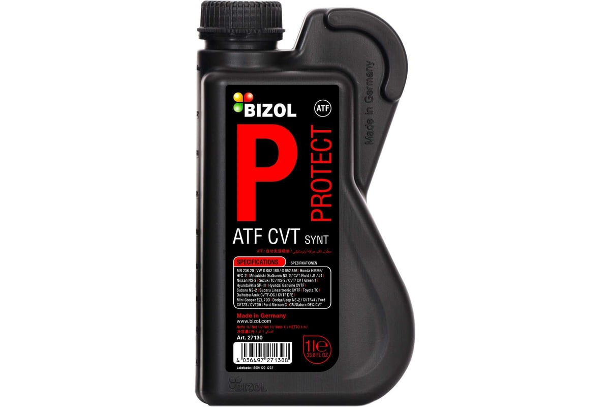 Трансмиссионное масло Bizol Protect ATF CVT Synt НС-синтетическое, для CVT  1 л 27130 - выгодная цена, отзывы, характеристики, фото - купить в Москве и  РФ