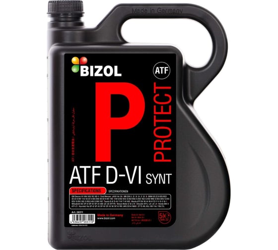 Трансмиссионное масло Bizol Protect ATF D-VI Synt НС-синтетическое, для АКПП, 5 л 28311 1