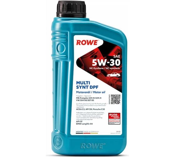 Моторное масло для легкового транспорта ROWE HIGHTEC MULTI SYNT DPF SAE 5W-30 20125-0010-99
