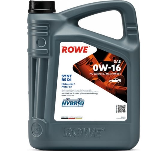 Моторное масло для легкового транспорта ROWE HIGHTEC SYNT RS D1 SAE 0W-16 20005-0050-99 1