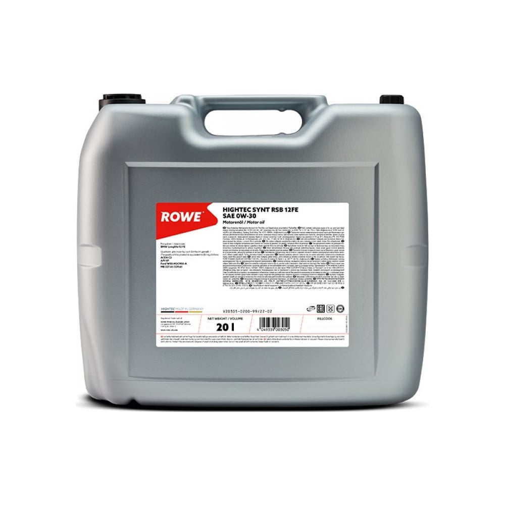 Моторное масло для легкового транспорта ROWE HIGHTEC SYNT RSB 12FE SAE ...
