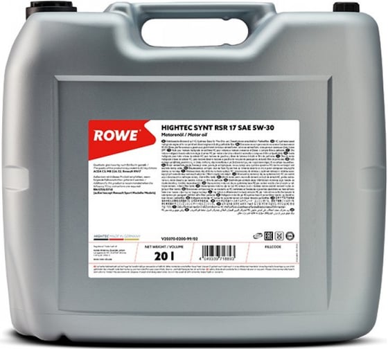 Моторное масло для легкового транспорта ROWE HIGHTEC SYNT RSR 17 SAE 5W-30 NEW 20370-0200-99