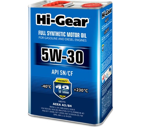 Масло моторное синтетическое 4л 5W-30 SN/CF, A3/B4 Hi-Gear HG0034