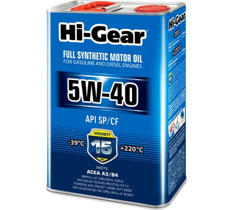 Масло моторное синтетическое 4л 5W-40 SP/CF A3/B4 Hi-Gear HG0544