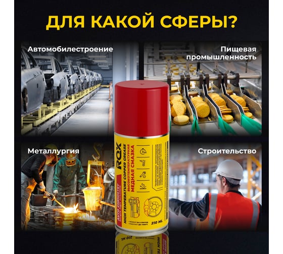 Медная высокотемпературная смазка для автомобиля ROX для суппортов и тормозных дисков, аэрозольный баллон, 210 мл R168