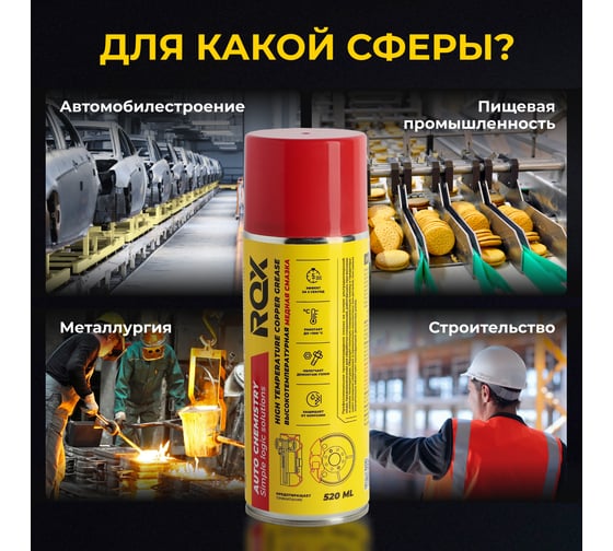 Медная высокотемпературная смазка для автомобиля ROX для суппортов и тормозных дисков, аэрозольный баллон, 520 мл R170