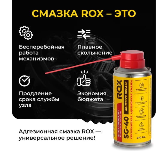 Смазка ROX адгезионная петельная синтетическая ADHESIVE SYNT GREASE SG-40 аэрозольный баллон 210 мл R205