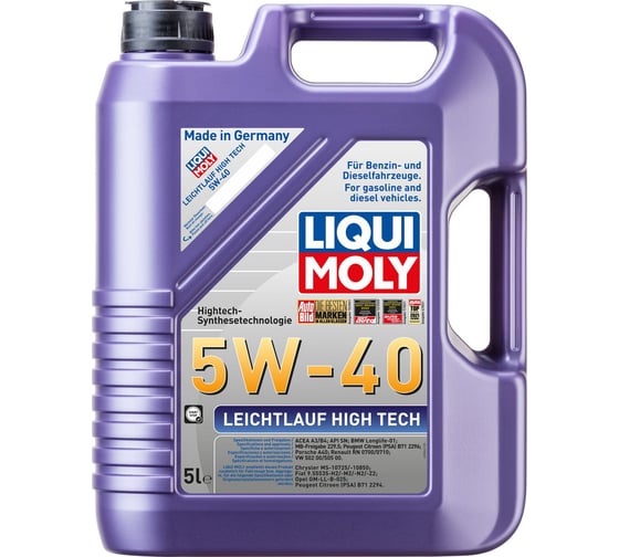 Моторное масло LIQUI MOLY Leichtlauf High Tech НС-синтетическое, 5W-40, SP, A3/B4, 5 л 2328