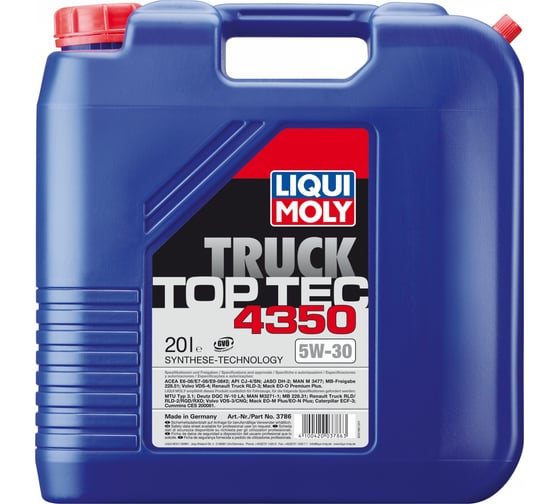 Масло моторное НС-синтетическое Top Tec Truck 4350 5W-30 CJ-4/SN E6/E7/E9 20 л LIQUI MOLY 3786