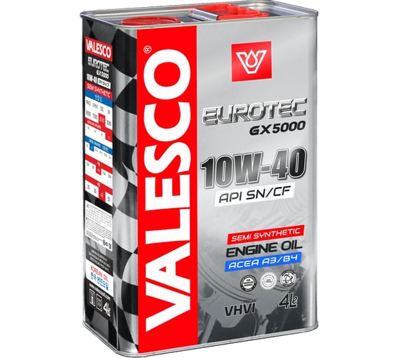 Моторное масло VALESCO EUROTEC GX 5000 10W40, API SN/CF полусинтетическое, 4 л 307169h 1