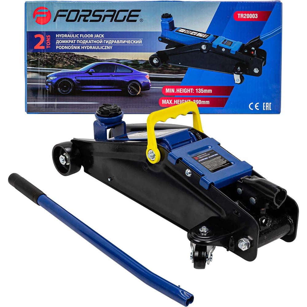 Подкатной гидравлический домкрат Forsage 2т (h min 135мм, h max 390мм ...