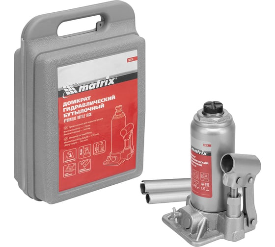Гидравлический бутылочный домкрат MATRIX 3 т, h подъема 178–343 мм 50774