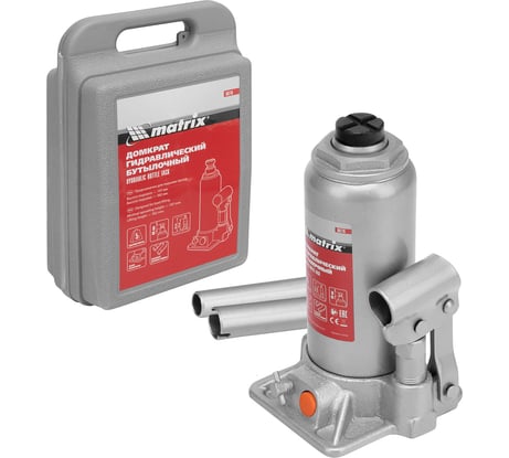 Гидравлический бутылочный домкрат MATRIX 5 т, h подъема 197–382 мм 50776