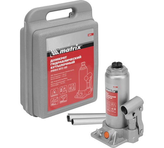 Гидравлический бутылочный домкрат MATRIX 4 т, h подъема 194–372 мм 50775