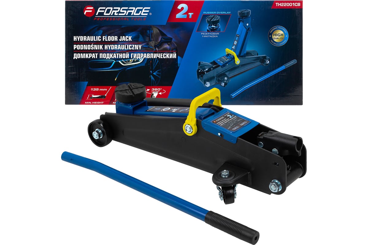 Подкатной домкрат Forsage 2т, h min 135 мм, h max 385 мм F-TH22001CB ...