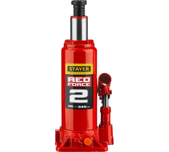 Гидравлический бутылочный домкрат STAYER RED FORCE, 2т, 181-345 мм, в кейсе, 43160-2-K 43160-2-K_z01