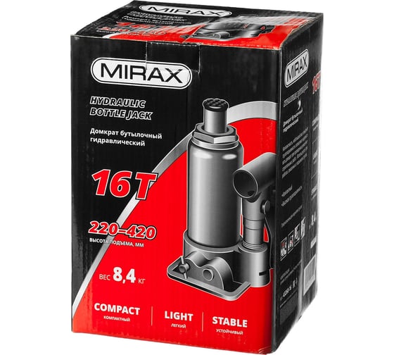 Гидравлический бутылочный домкрат MIRAX 16т 43260-16