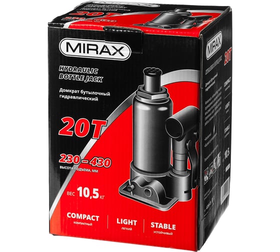 Гидравлический бутылочный домкрат MIRAX 20т 43260-20