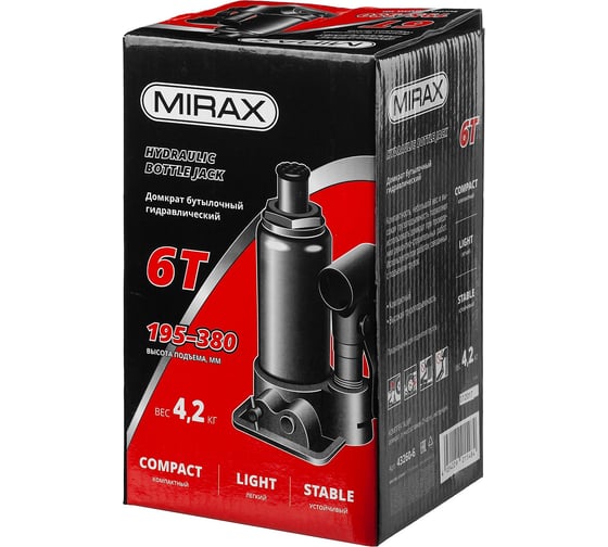 Гидравлический бутылочный домкрат MIRAX 6т, 195-380 мм,  43260-6 43260-6