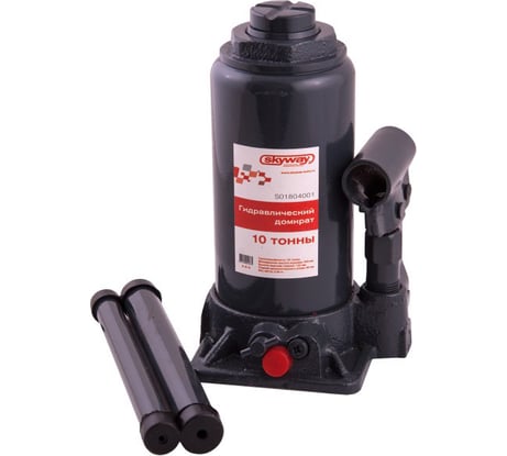 Гидравлический бутылочный домкрат SKYWAY 10т h 200-385 мм с клапаном в коробке S01804001