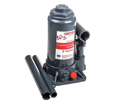 Гидравлический бутылочный домкрат SKYWAY 5т h 185-355 мм с клапаном в кейсе S01804014
