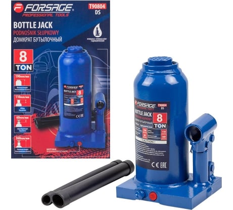 Бутылочный домкрат Forsage 8 т, с клапаном, h min 200 мм, h max 400 мм F-T90804 DS(51446)