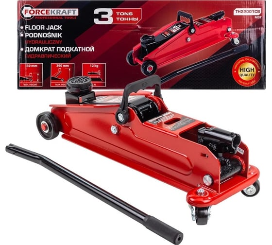 Домкрат подкатной гидравлический Forcekraft 3т (h min 130мм, h max 390мм) FK-TH22001CB MST(57994)